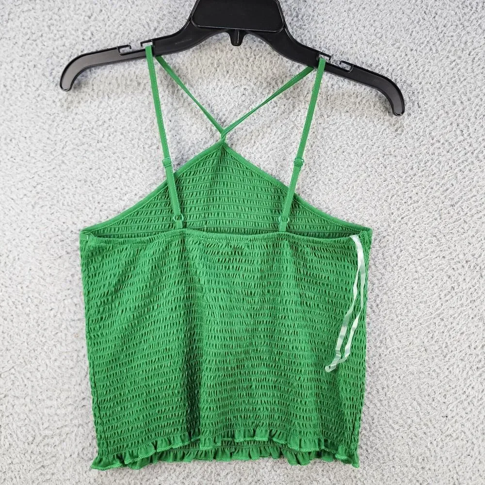 Crave FAME Halter Top Women Junior's Large Lime Ice Solid Smocked Ruffle Hem~ - Picture 11 of 13